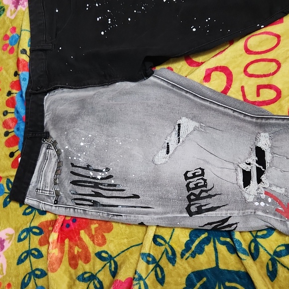 Smoke Rise men's bi color 40/32 graffiti jeans - Picture 2 of 8